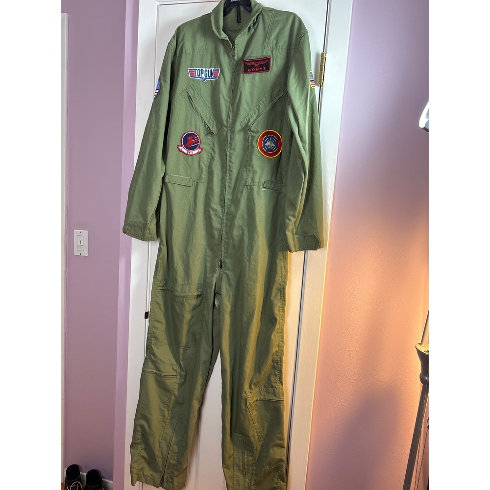 Top Gun Goose Flight Suit Leg Avenue Olive Green Costume Jumpsuit Mens ML 203231
